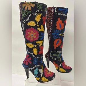 New O’ Suzani Turkish Embroidered Floral Knee High Heel Boots Size EU 36 US 5.5